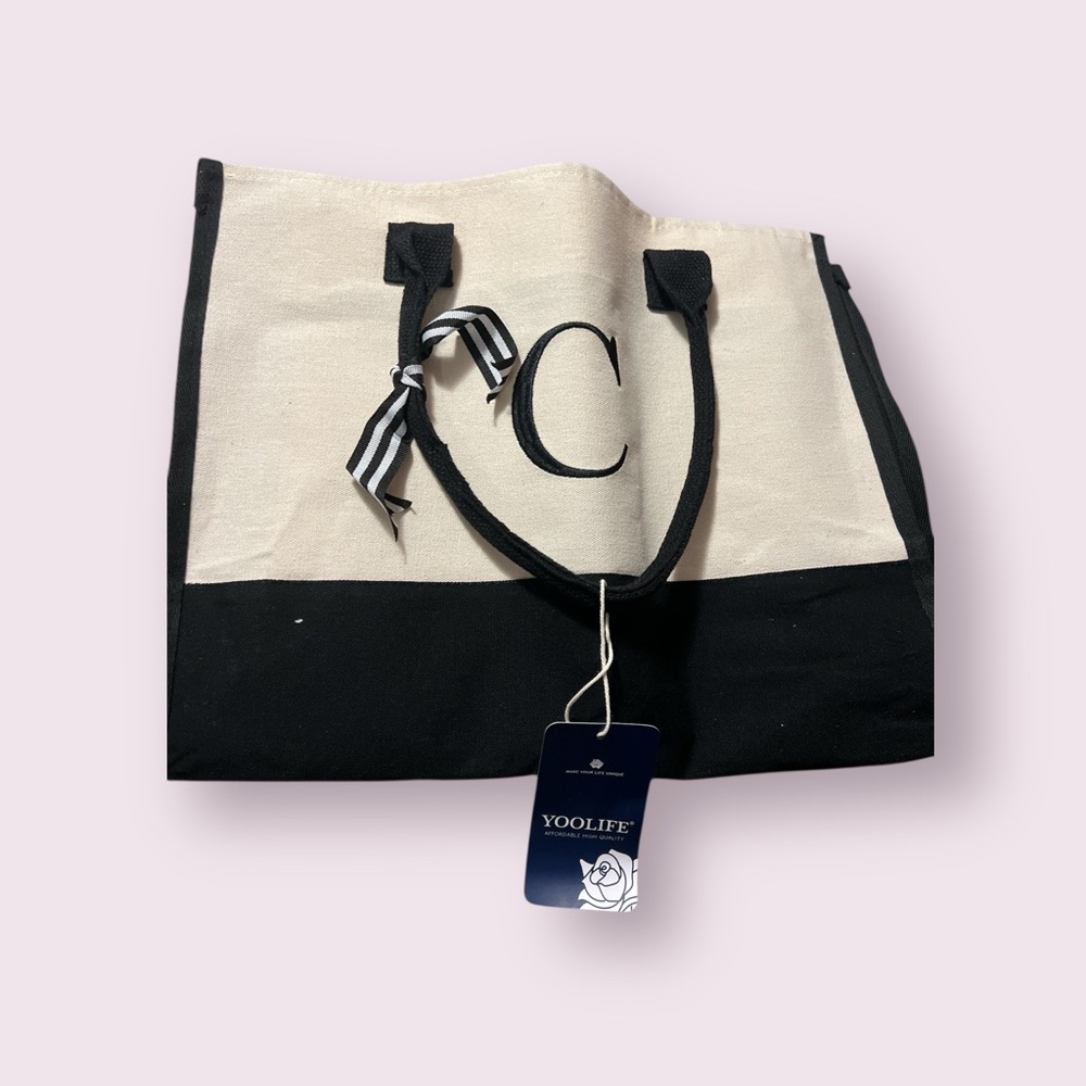 Black and Cream Monogram Tote Bag